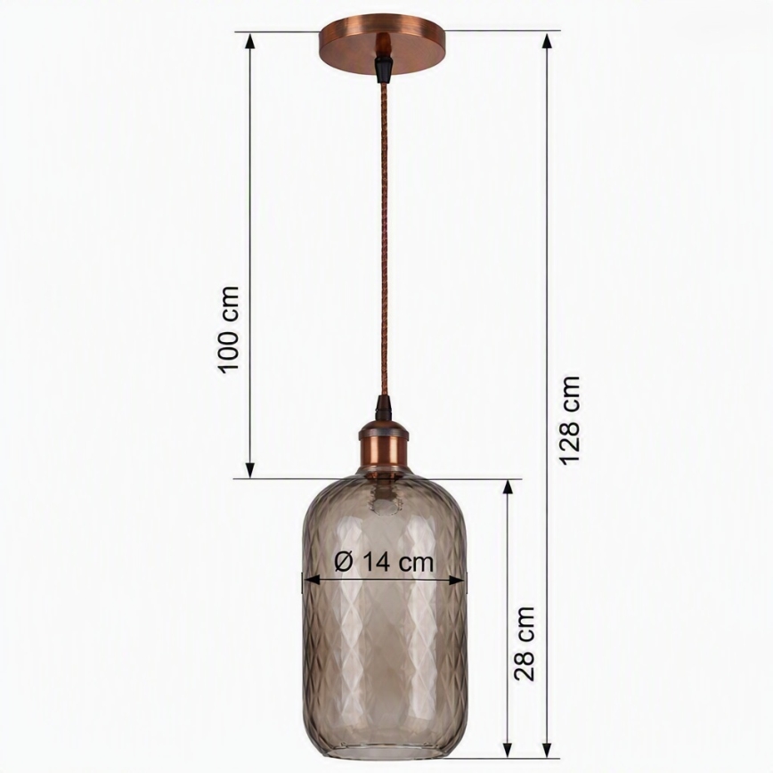 BRILAGI - LED-riippuvalaisin kaapelilla RETRO GLASS 1xE27/60W/230V halkaisija 14 cm kuparanvärinen/savunruskea