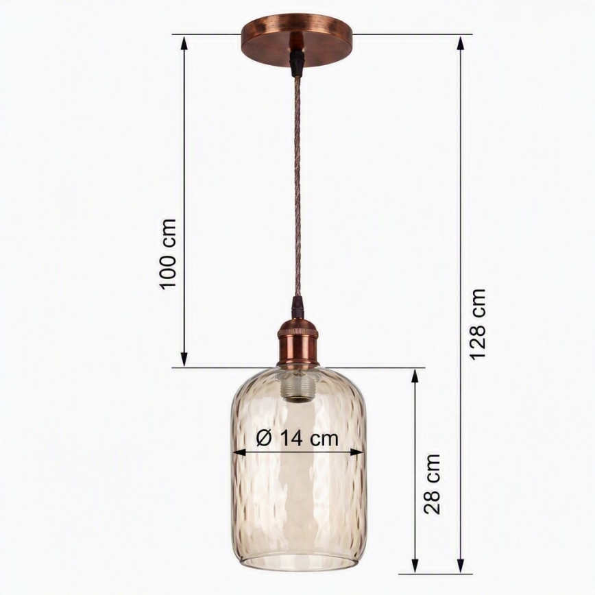 BRILAGI - LED-riippuvalaisin vaijerilla RETRO GLASS 1xE27/60W/230V halkaisija 14 cm kupari/savunruskea