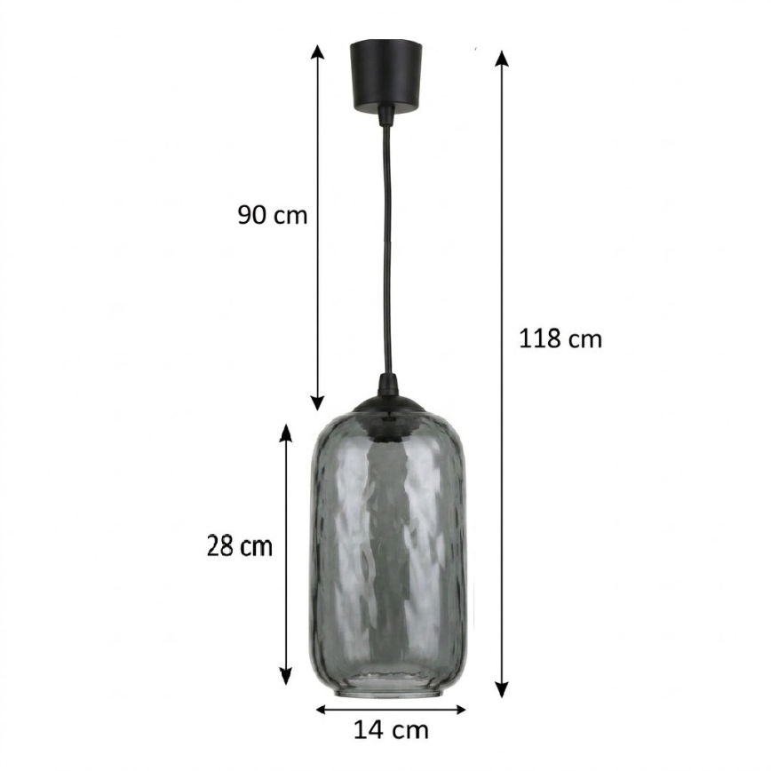 BRILAGI - LED-riippuvalaisin vaijerilla RETRO GLASS 1xE27/60W/230V Ø 14 cm musta/savunharmaa