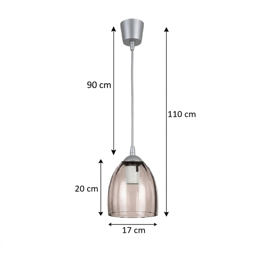 BRILAGI - LED-riippuvalaisin johdolla RETRO GLASS 1xE27/60W/230V halkaisija 17 cm hopea/savunbeige