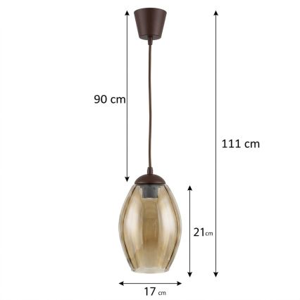 BRILAGI - LED-riippuvalaisin johdolla RETRO GLASS 1xE27/60W/230V Ø 17 cm ruskea/savunbeige