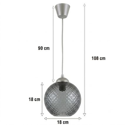 BRILAGI - LED-riippuvalaisin vaijerilla RETRO GLASS 1xE27/60W/230V halkaisija 18 cm hopea/savunharmaa