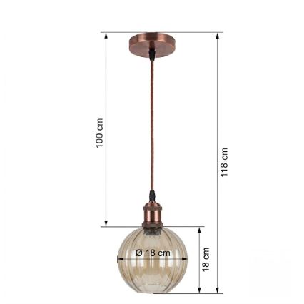 BRILAGI - RETRO GLASS LED-riippuvalaisin vaijerikiinnityksellä 1xE27/60W/230V, halkaisija 18 cm, kupari/savunruskea