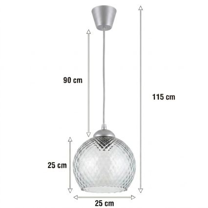 BRILAGI - LED-riippuvalaisin kaapelilla RETRO GLASS 1xE27/60W/230V Ø 25 cm hopea/savunharmaa