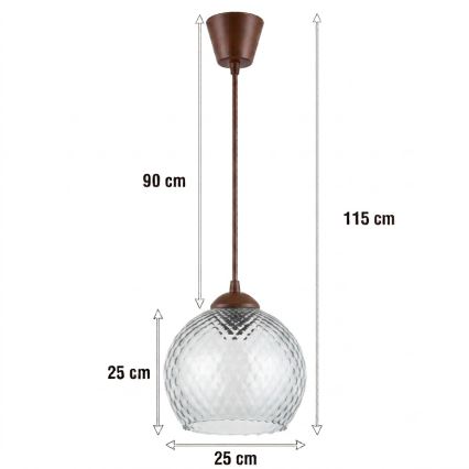 BRILAGI - LED-riippuvalaisin johdolla RETRO GLASS 1xE27/60W/230V Ø 25 cm ruskea/savunharmaa