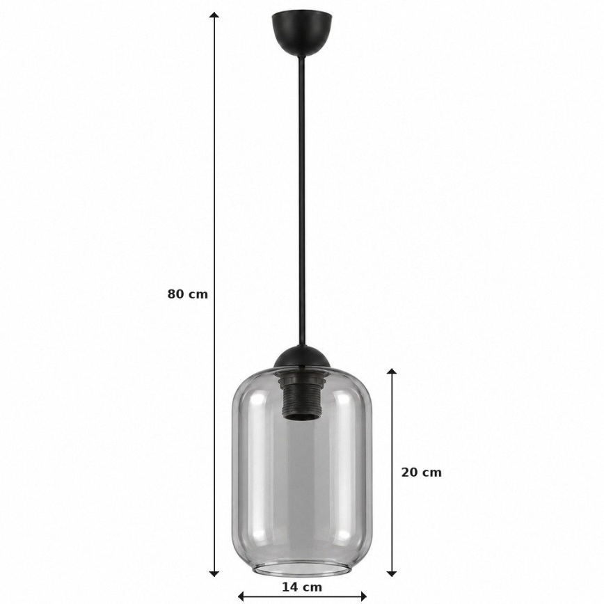 BRILAGI - LED-riippuvalaisin vaijerilla RETRO GLASS 1xE27/60W/230V Ø 14 cm musta/savunharmaa