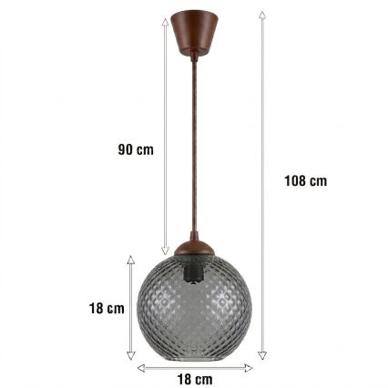 BRILAGI - LED-riippuvalaisin vaijerilla RETRO GLASS 1xE27/60W/230V halkaisija 18 cm ruskea/savunharmaa