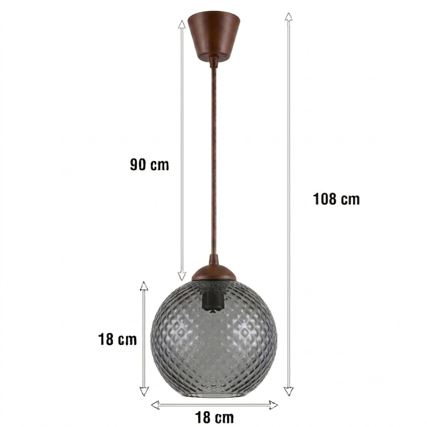 BRILAGI - LED-riippuvalaisin vaijerilla RETRO GLASS 1xE27/60W/230V halkaisija 18 cm ruskea/savunharmaa