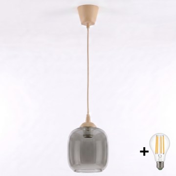 BRILAGI - LED-riippuvalaisin vaijerilla RETRO GLASS 1xE27/60W/230V halkaisija 14 cm beige/savunharmaa