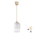 BRILAGI - LED-riippuvalaisin vaijerilla RETRO GLASS 1xE27/60W/230V, halkaisija 14 cm, beige/valkoinen