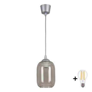 BRILAGI - LED-riippuvalaisin vaijerilla RETRO GLASS 1xE27/60W/230V halkaisija 14 cm hopea/savunharmaa