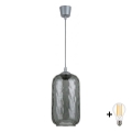 BRILAGI - LED-riippuvalaisin vaijerilla RETRO GLASS 1xE27/60W/230V halkaisija 14 cm hopea/savunharmaa