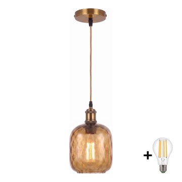 BRILAGI - LED-riippuvalaisin vaijerilla RETRO GLASS 1xE27/60W/230V halkaisija 14 cm kultainen/savunruskea