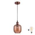 BRILAGI - LED-riippuvalaisin vaijerilla RETRO GLASS 1xE27/60W/230V halkaisija 14 cm kupari/savunruskea