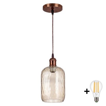 BRILAGI - LED-riippuvalaisin vaijerilla RETRO GLASS 1xE27/60W/230V halkaisija 14 cm kupari/savunruskea