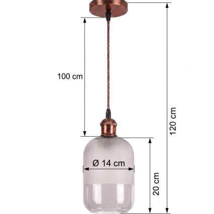 BRILAGI - LED-riippuvalaisin vaijerilla RETRO GLASS 1xE27/60W/230V halkaisija 14 cm kupari/valkoinen