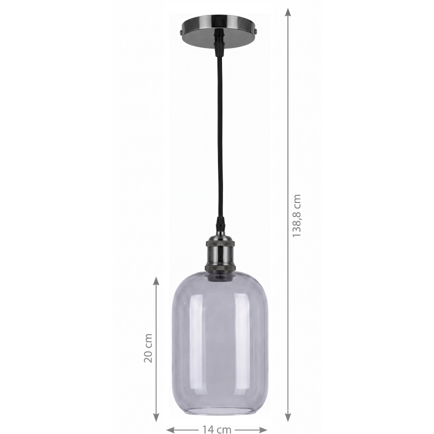 BRILAGI - LED riippuvalaisin johdolla RETRO GLASS 1xE27/60W/230V halkaisija 14 cm musta/savunharmaa