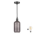 BRILAGI - LED-riippuvalaisin vaijerilla RETRO GLASS 1xE27/60W/230V halkaisija 14 cm musta/savunharmaa