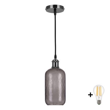 BRILAGI - LED-riippuvalaisin vaijerilla RETRO GLASS 1xE27/60W/230V halkaisija 14 cm musta/savunharmaa