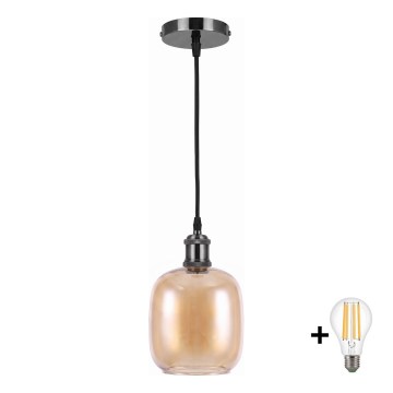 BRILAGI - LED-riippuvalaisin vaijerilla RETRO GLASS 1xE27/60W/230V halkaisija 14 cm musta/savunruskea