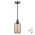 BRILAGI - LED-riippuvalaisin vaijerilla RETRO GLASS 1xE27/60W/230V halkaisija 14 cm musta/savunruskea