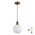 BRILAGI - LED-riippuvalaisin vaijerilla RETRO GLASS 1xE27/60W/230V halkaisija 15 cm kupari/valkoinen