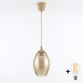 BRILAGI - LED-riippuvalaisin vaijerilla RETRO GLASS 1xE27/60W/230V halkaisija 17 cm beige/savunbeige