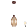BRILAGI - LED-riippuvalaisin vaijerilla RETRO GLASS 1xE27/60W/230V halkaisija 17 cm kupari/savunbeige
