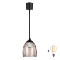 BRILAGI - LED-riippuvalaisin vaijerilla RETRO GLASS 1xE27/60W/230V halkaisija 17 cm musta/savunvaalea beige