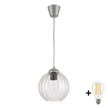 BRILAGI - LED-riippuvalaisin vaijerilla RETRO GLASS 1xE27/60W/230V halkaisija 18 cm hopea/kirkas