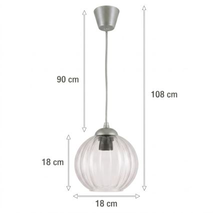 BRILAGI - LED-riippuvalaisin vaijerilla RETRO GLASS 1xE27/60W/230V halkaisija 18 cm hopea/kirkas