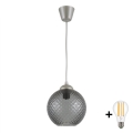 BRILAGI - LED-riippuvalaisin vaijerilla RETRO GLASS 1xE27/60W/230V halkaisija 18 cm hopea/savunharmaa