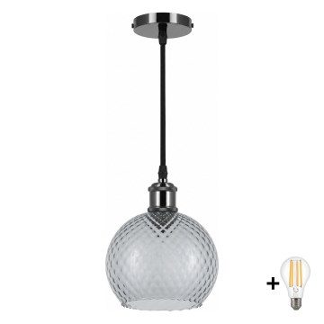 BRILAGI - LED-riippuvalaisin vaijerilla RETRO GLASS 1xE27/60W/230V halkaisija 18 cm musta/savunharmaa