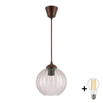 BRILAGI - LED-riippuvalaisin vaijerilla RETRO GLASS 1xE27/60W/230V halkaisija 18 cm ruskea/kirkas
