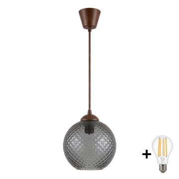 BRILAGI - LED-riippuvalaisin vaijerilla RETRO GLASS 1xE27/60W/230V halkaisija 18 cm ruskea/savunharmaa