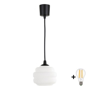 BRILAGI - LED-riippuvalaisin vaijerilla RETRO GLASS 1xE27/60W/230V halkaisija 20 cm musta/valkoinen