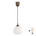 BRILAGI - LED-riippuvalaisin vaijerilla RETRO GLASS 1xE27/60W/230V halkaisija 20 cm ruskea/valkoinen