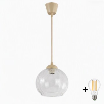 BRILAGI - LED-riippuvalaisin vaijerilla RETRO GLASS 1xE27/60W/230V, halkaisija 25 cm, beige/kirkas