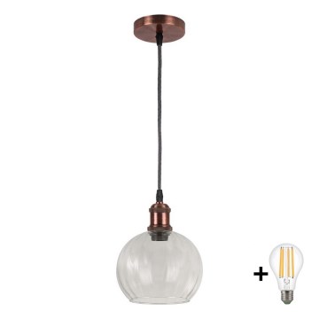 BRILAGI - LED-riippuvalaisin vaijerilla RETRO GLASS 1xE27/60W/230V halkaisija 25 cm kupari/kirkas