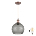 BRILAGI - LED-riippuvalaisin vaijerilla RETRO GLASS 1xE27/60W/230V, halkaisija 25 cm, kuparinvärinen/savunharmaa