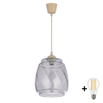 BRILAGI - LED-riippuvalaisin vaijerilla RETRO GLASS 1xE27/60W/230V halkaisija 26 cm beige/savunharmaa