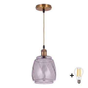 BRILAGI - LED-riippuvalaisin vaijerilla RETRO GLASS 1xE27/60W/230V halkaisija 26 cm kullanvärinen/savunharmaa
