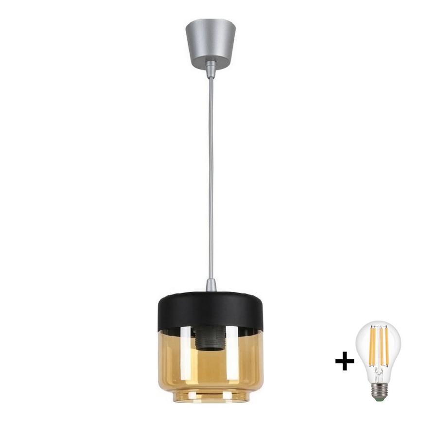 BRILAGI - LED-riippuvalaisin vaijerilla RETRO GLASS 1xE27/60W/230V Ø 14 cm hopea/savunharmaa/beige/musta