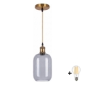BRILAGI - LED-riippuvalaisin vaijerilla RETRO GLASS 1xE27/60W/230V Ø 14 cm kultainen/savunharmaa