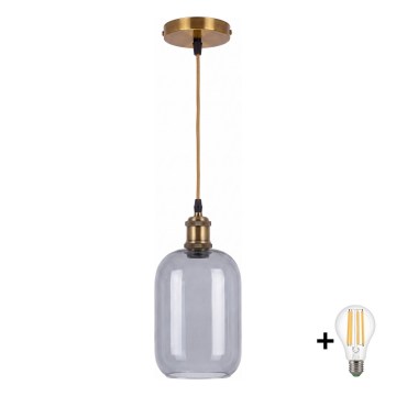 BRILAGI - LED-riippuvalaisin vaijerilla RETRO GLASS 1xE27/60W/230V Ø 14 cm kultainen/savunharmaa