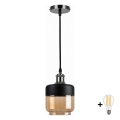 BRILAGI - LED-riippuvalaisin vaijerilla RETRO GLASS 1xE27/60W/230V Ø 14 cm musta/savunbeige