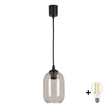 BRILAGI - LED-riippuvalaisin vaijerilla RETRO GLASS 1xE27/60W/230V Ø 14 cm musta/savunharmaa