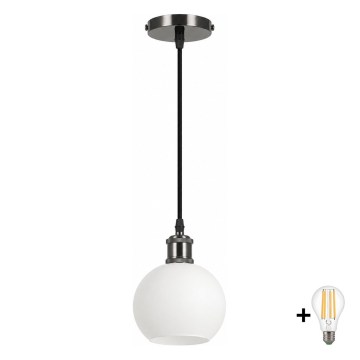 BRILAGI - LED riippuvalaisin vaijerilla RETRO GLASS 1xE27/60W/230V Ø 15 cm musta/valkoinen