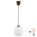 BRILAGI - LED-riippuvalaisin vaijerilla RETRO GLASS 1xE27/60W/230V Ø 15 cm ruskea/valkoinen