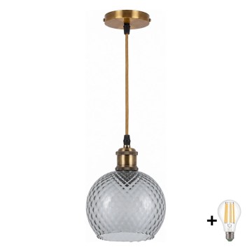 BRILAGI - LED-riippuvalaisin vaijerilla RETRO GLASS 1xE27/60W/230V Ø 18 cm kultainen/savunharmaa